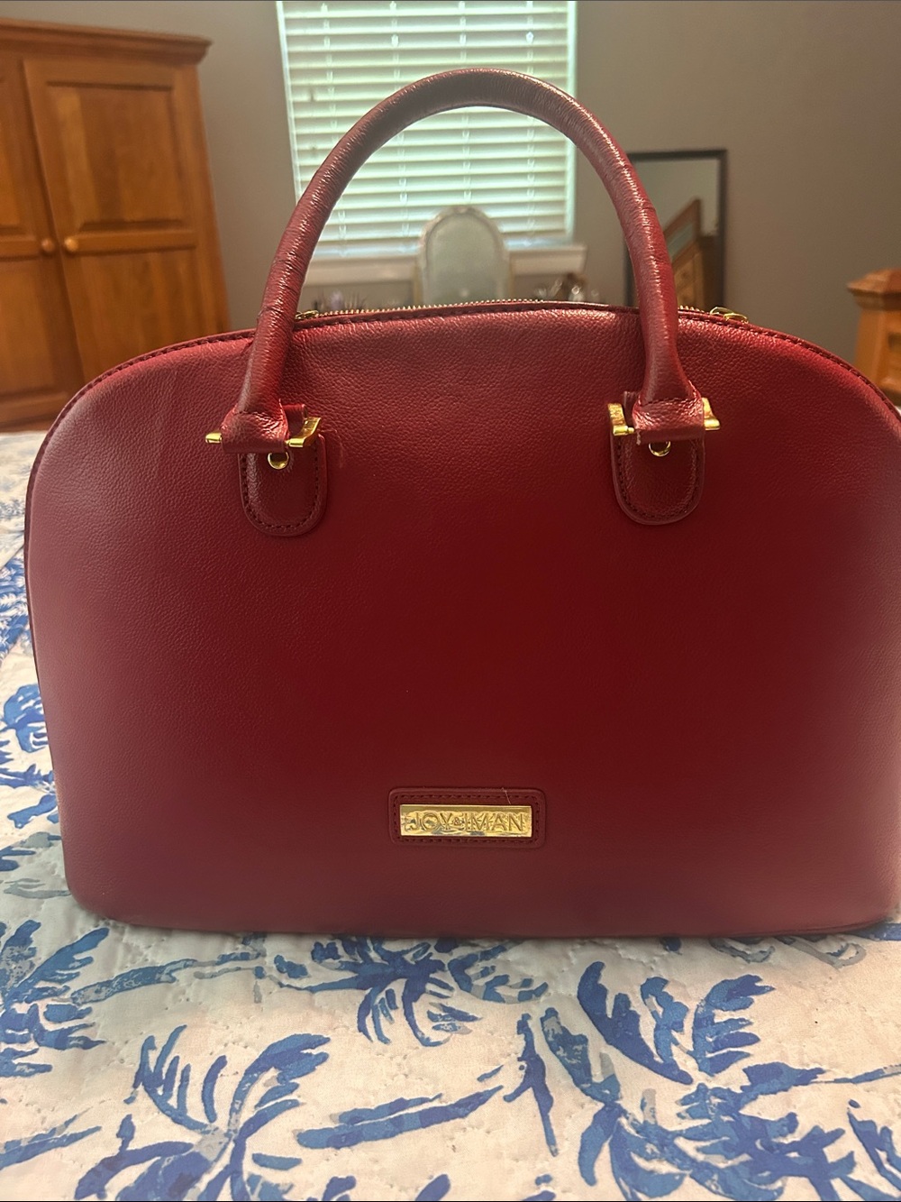 Joy & Iman Burgundy Dome Satchel with Gold Hardware